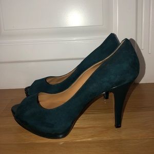 Nine West Teal Suede Open Toe Pumps